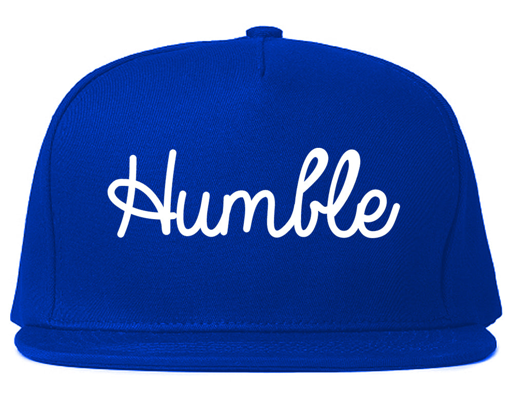 Humble Texas TX Script Mens Snapback Hat Royal Blue
