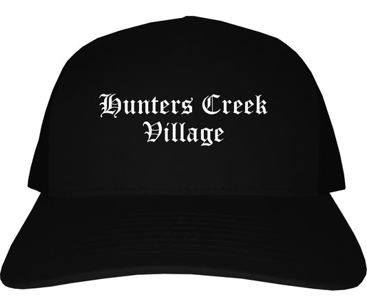 Hunters Creek Village Texas TX Old English Mens Trucker Hat Cap Black