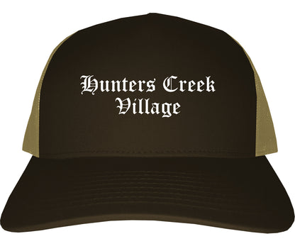 Hunters Creek Village Texas TX Old English Mens Trucker Hat Cap Brown