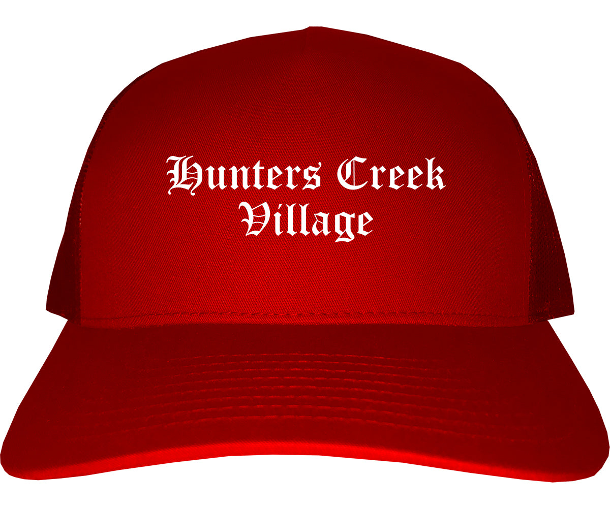 Hunters Creek Village Texas TX Old English Mens Trucker Hat Cap Red