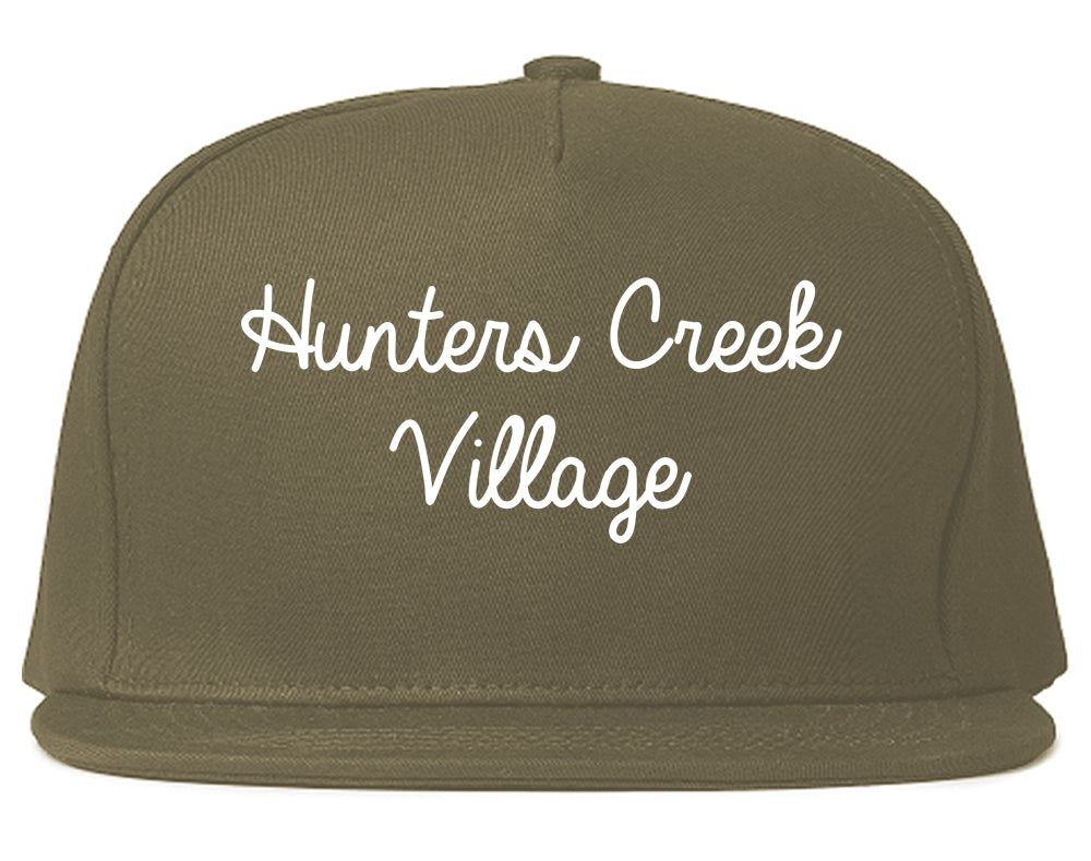 Hunters Creek Village Texas TX Script Mens Snapback Hat Grey