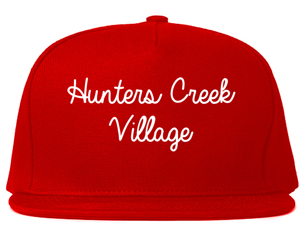 Hunters Creek Village Texas TX Script Mens Snapback Hat Red