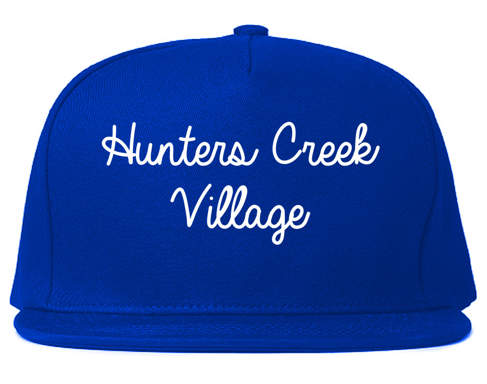 Hunters Creek Village Texas TX Script Mens Snapback Hat Royal Blue