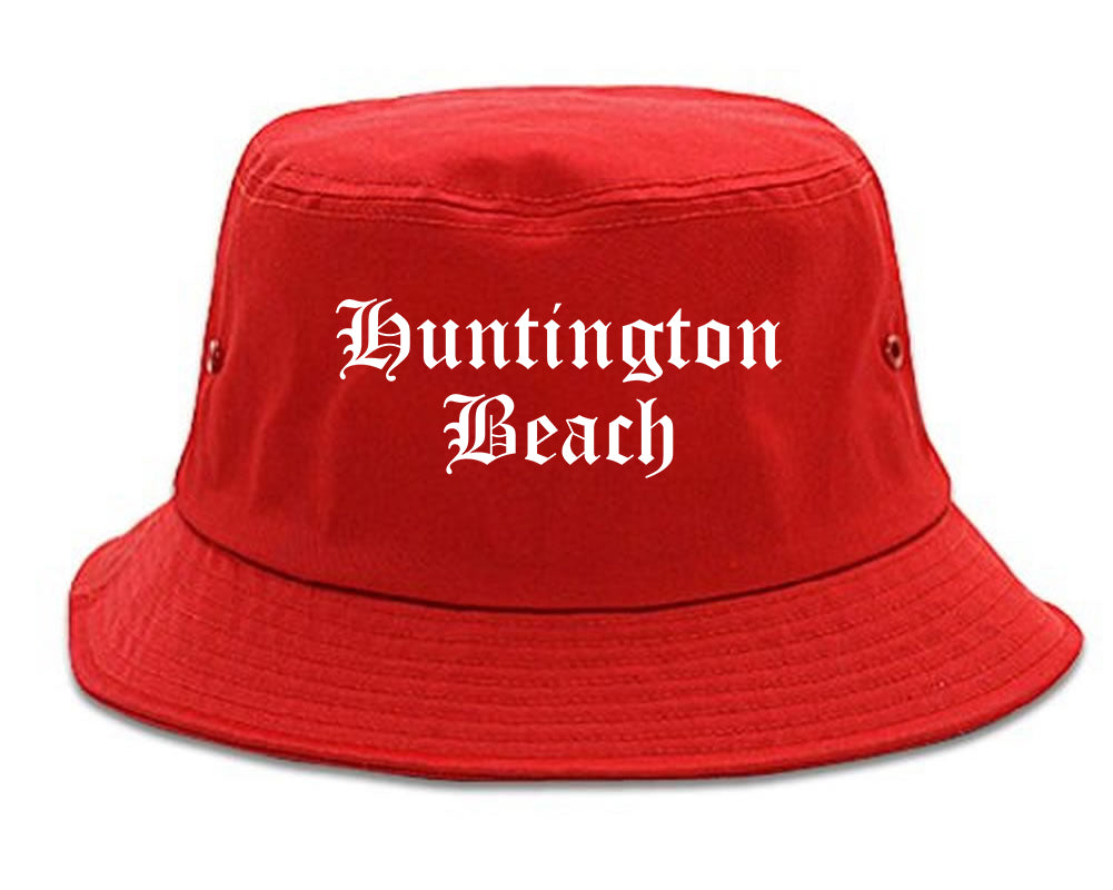 Huntington Beach California CA Old English Mens Bucket Hat Red