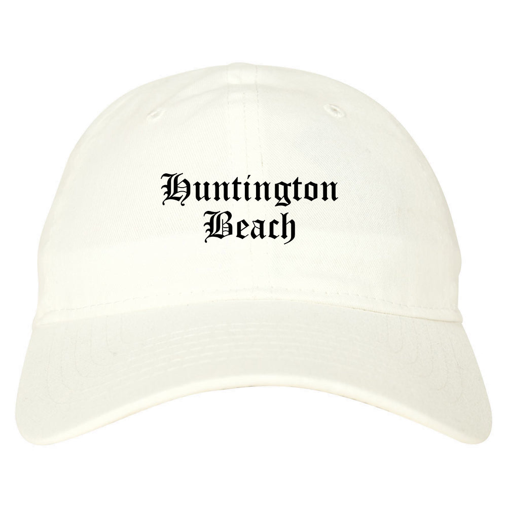Huntington Beach California CA Old English Mens Dad Hat Baseball Cap White
