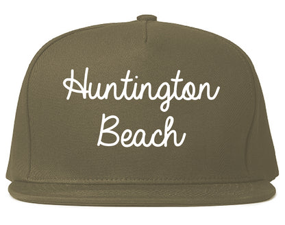 Huntington Beach California CA Script Mens Snapback Hat Grey