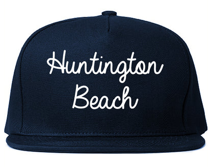 Huntington Beach California CA Script Mens Snapback Hat Navy Blue
