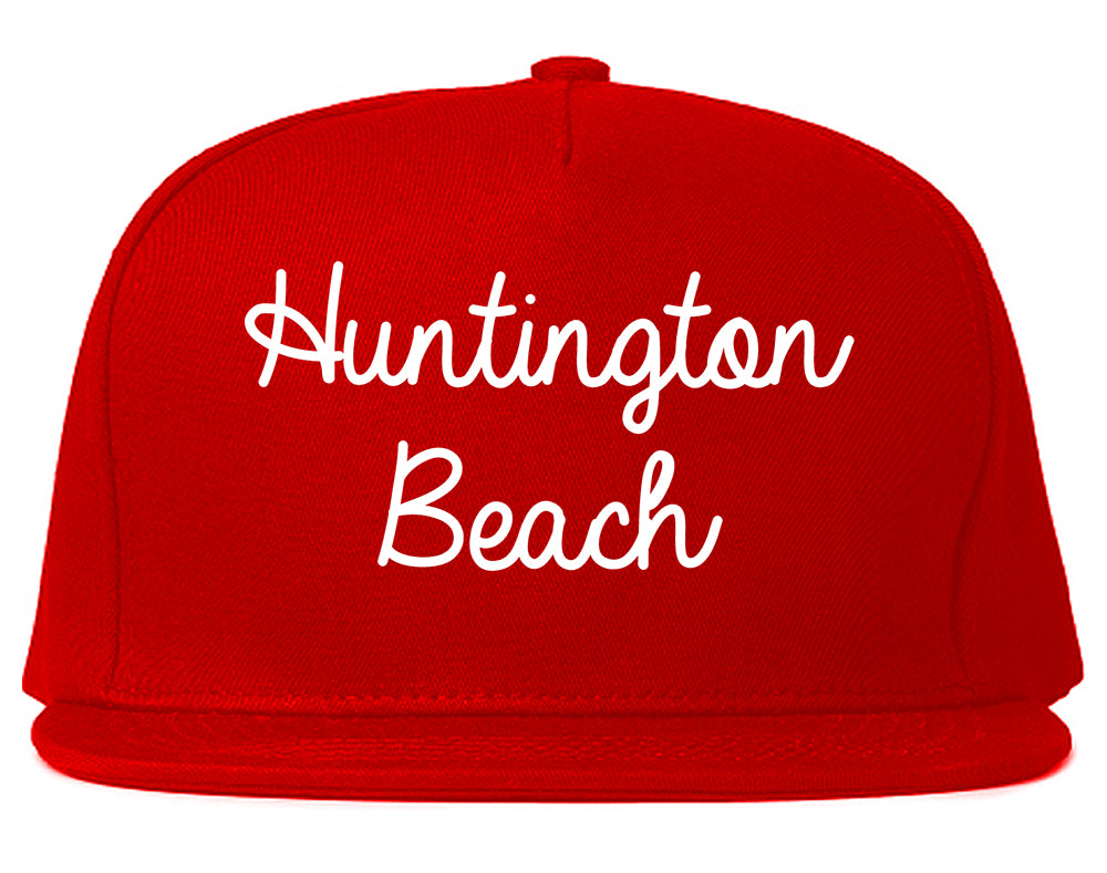 Huntington Beach California CA Script Mens Snapback Hat Red