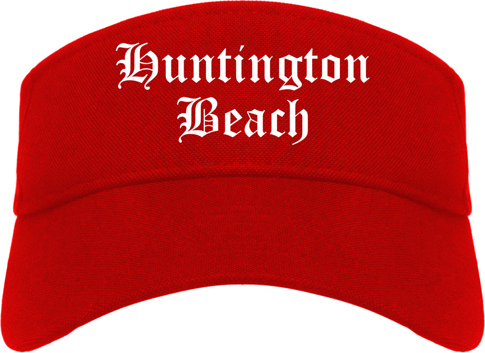 Huntington Beach California CA Old English Mens Visor Cap Hat Red