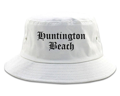 Huntington Beach California CA Old English Mens Bucket Hat White