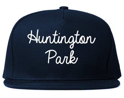Huntington Park California CA Script Mens Snapback Hat Navy Blue