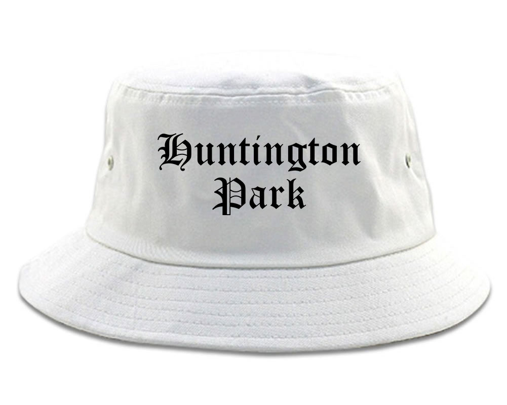 Huntington Park California CA Old English Mens Bucket Hat White
