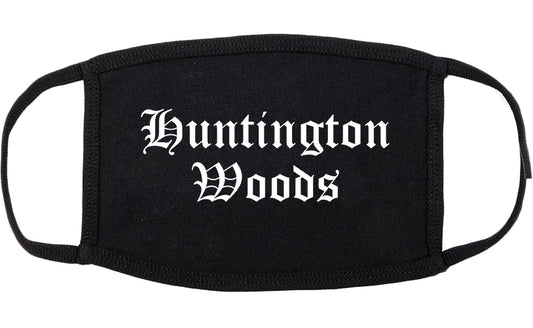 Huntington Woods Michigan MI Old English Cotton Face Mask Black