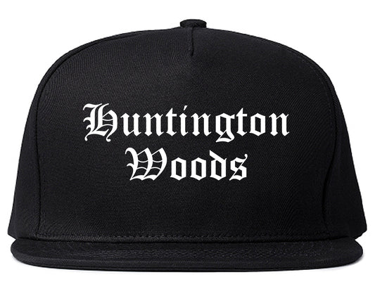 Huntington Woods Michigan MI Old English Mens Snapback Hat Black