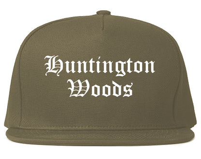 Huntington Woods Michigan MI Old English Mens Snapback Hat Grey