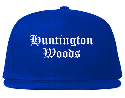 Huntington Woods Michigan MI Old English Mens Snapback Hat Royal Blue