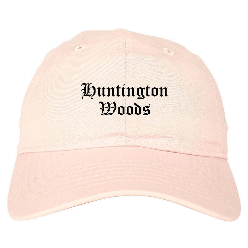 Huntington Woods Michigan MI Old English Mens Dad Hat Baseball Cap Pink