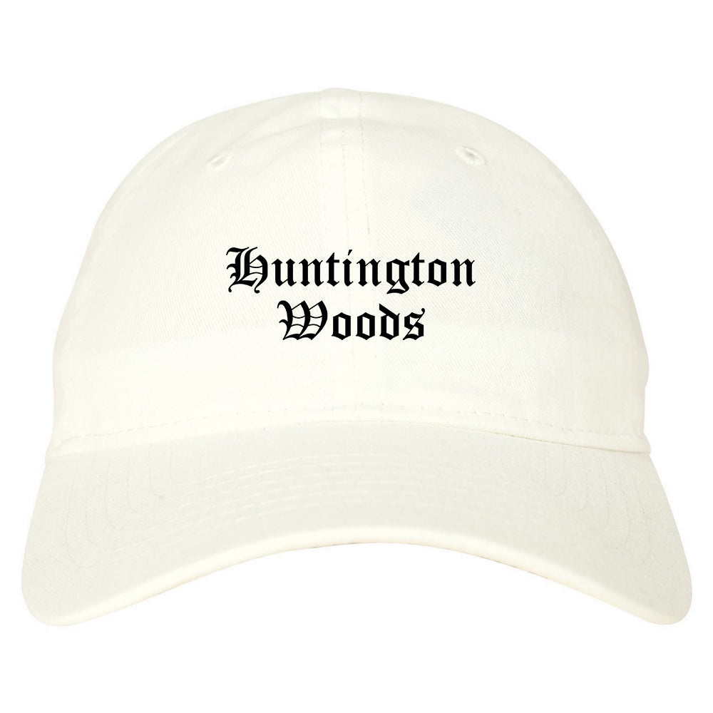Huntington Woods Michigan MI Old English Mens Dad Hat Baseball Cap White
