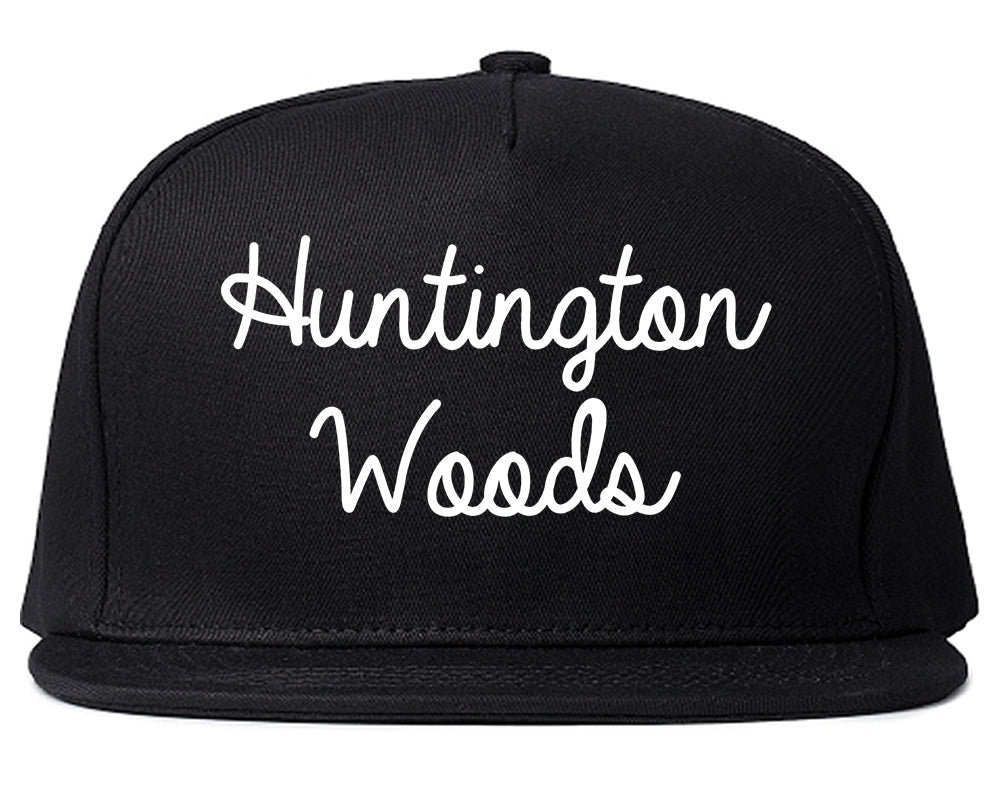 Huntington Woods Michigan MI Script Mens Snapback Hat Black