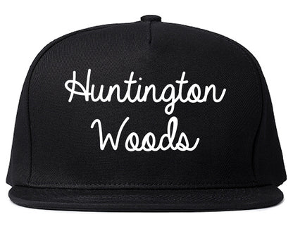 Huntington Woods Michigan MI Script Mens Snapback Hat Black