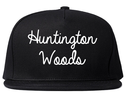 Huntington Woods Michigan MI Script Mens Snapback Hat Black