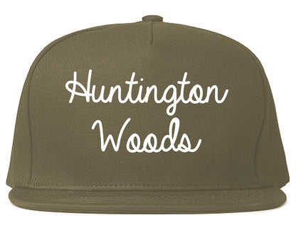 Huntington Woods Michigan MI Script Mens Snapback Hat Grey