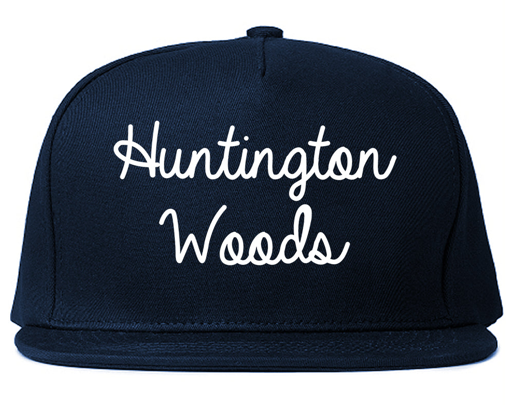 Huntington Woods Michigan MI Script Mens Snapback Hat Navy Blue