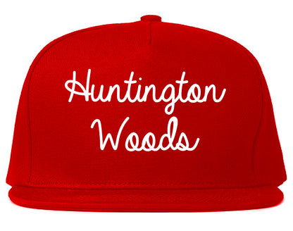 Huntington Woods Michigan MI Script Mens Snapback Hat Red