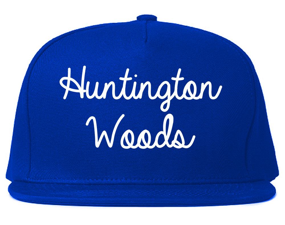 Huntington Woods Michigan MI Script Mens Snapback Hat Royal Blue