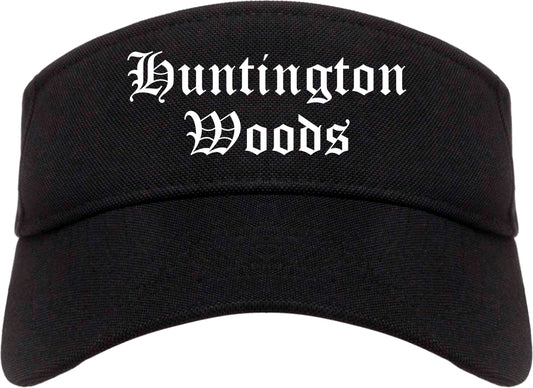 Huntington Woods Michigan MI Old English Mens Visor Cap Hat Black