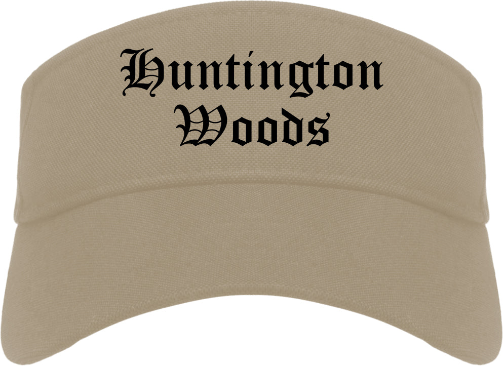 Huntington Woods Michigan MI Old English Mens Visor Cap Hat Khaki