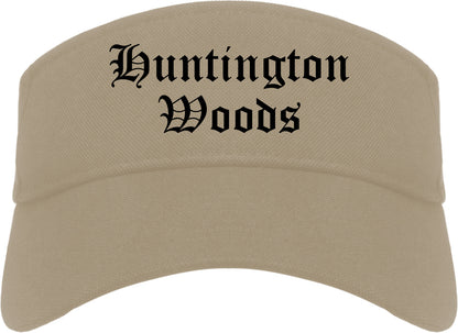Huntington Woods Michigan MI Old English Mens Visor Cap Hat Khaki