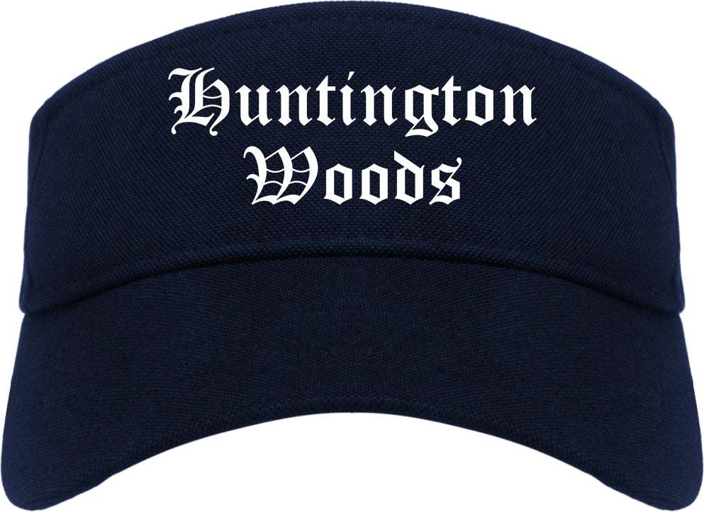 Huntington Woods Michigan MI Old English Mens Visor Cap Hat Navy Blue