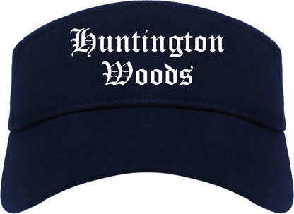 Huntington Woods Michigan MI Old English Mens Visor Cap Hat Navy Blue