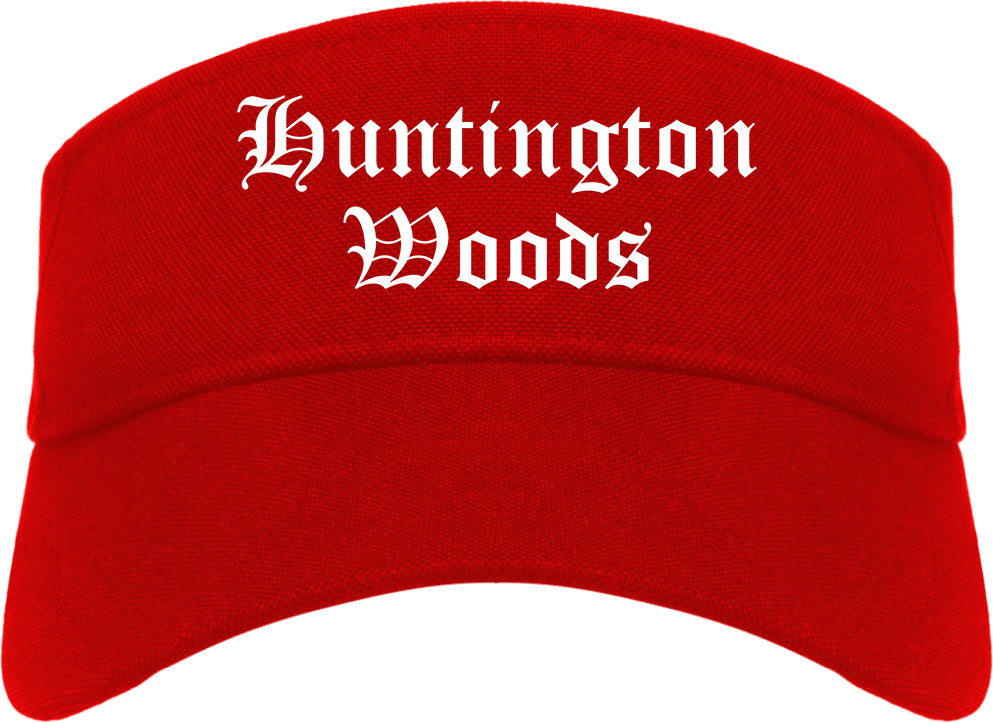 Huntington Woods Michigan MI Old English Mens Visor Cap Hat Red
