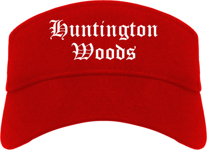 Huntington Woods Michigan MI Old English Mens Visor Cap Hat Red