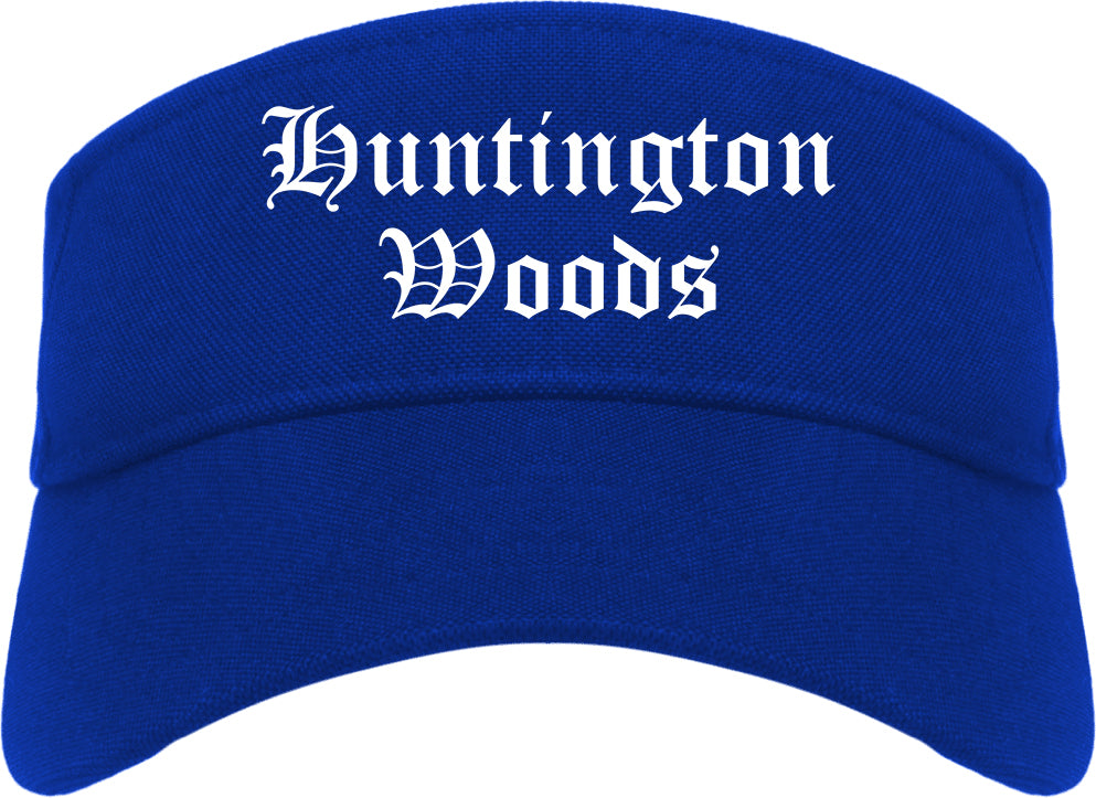 Huntington Woods Michigan MI Old English Mens Visor Cap Hat Royal Blue