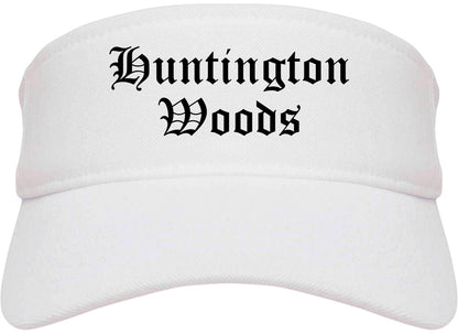 Huntington Woods Michigan MI Old English Mens Visor Cap Hat White