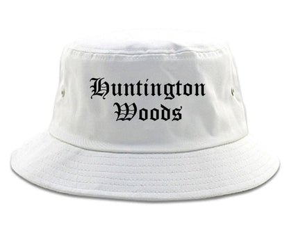 Huntington Woods Michigan MI Old English Mens Bucket Hat White
