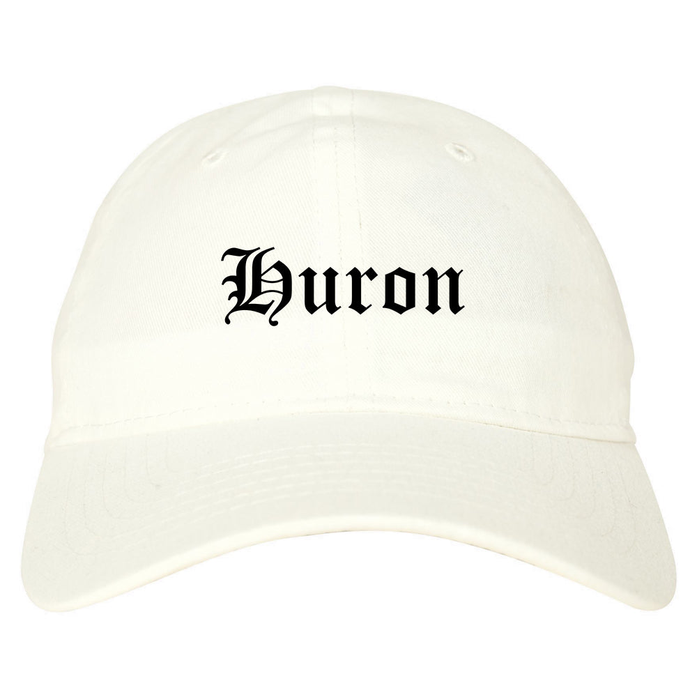 Huron Ohio OH Old English Mens Dad Hat Baseball Cap White