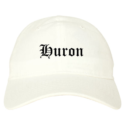 Huron Ohio OH Old English Mens Dad Hat Baseball Cap White