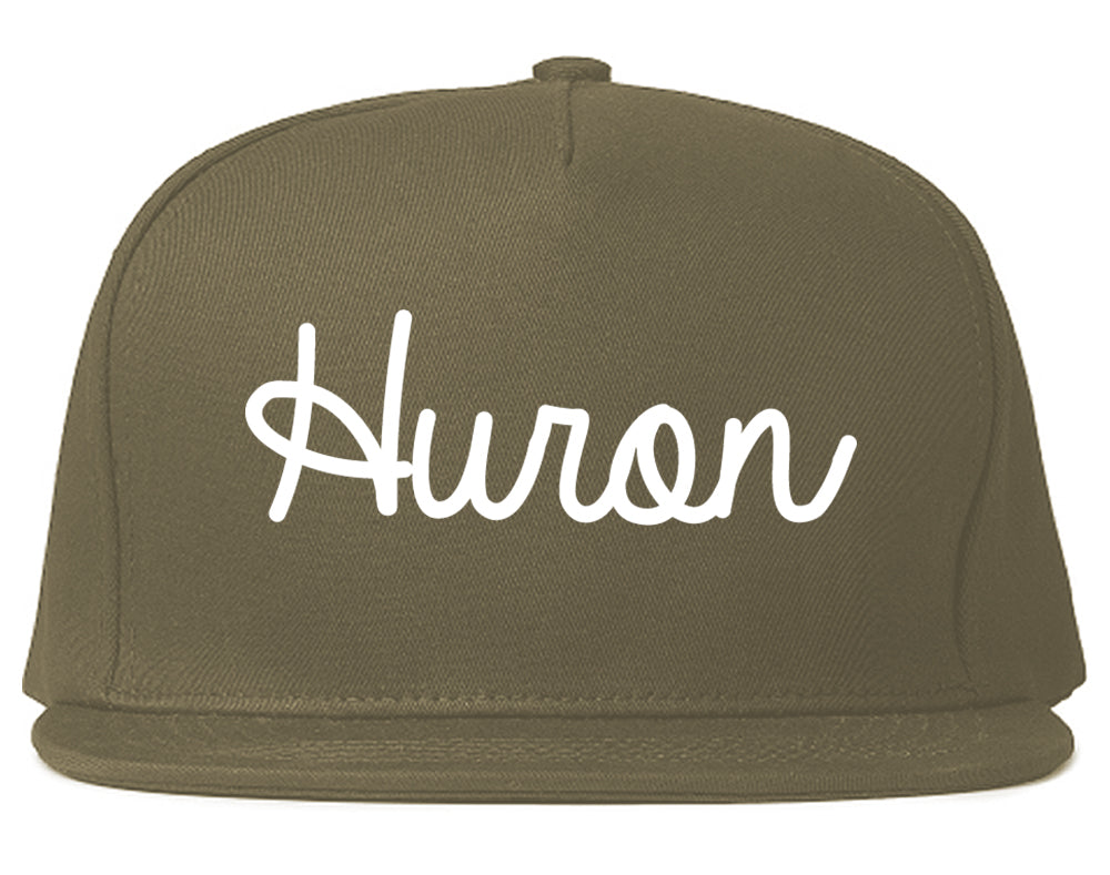 Huron Ohio OH Script Mens Snapback Hat Grey