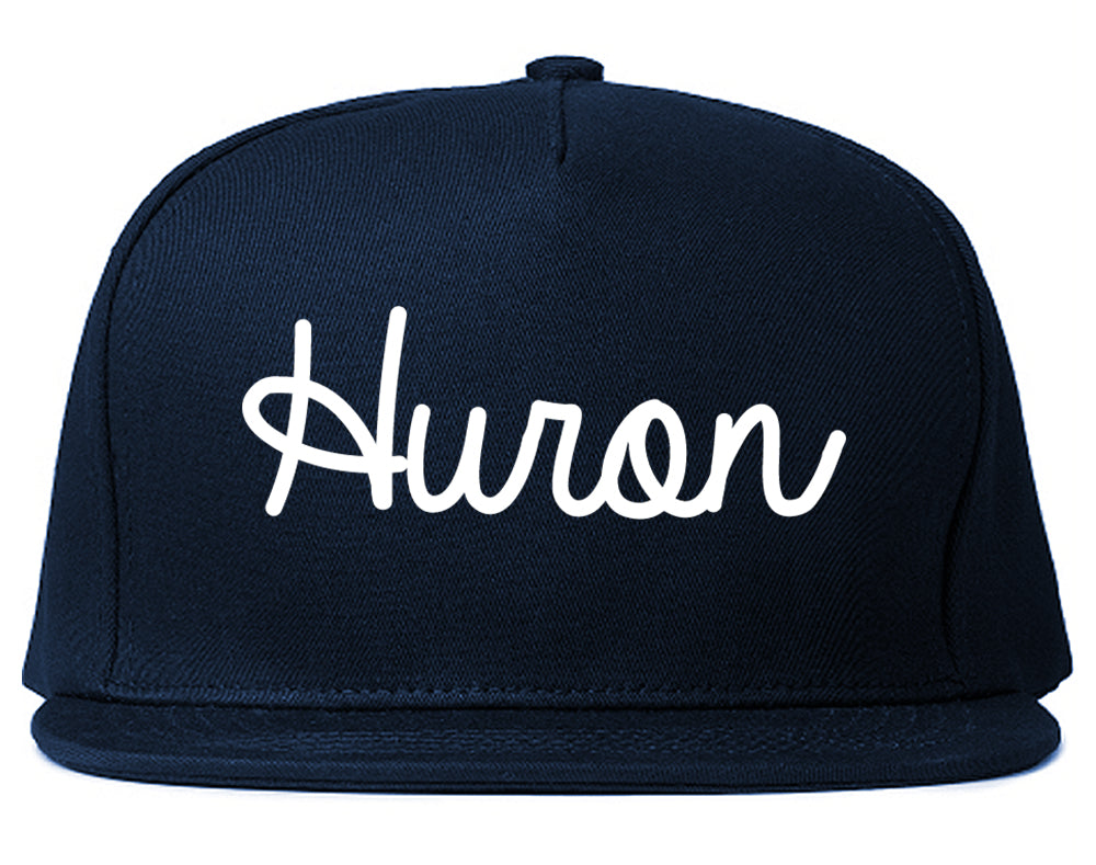 Huron Ohio OH Script Mens Snapback Hat Navy Blue
