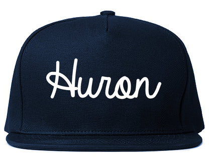 Huron Ohio OH Script Mens Snapback Hat Navy Blue