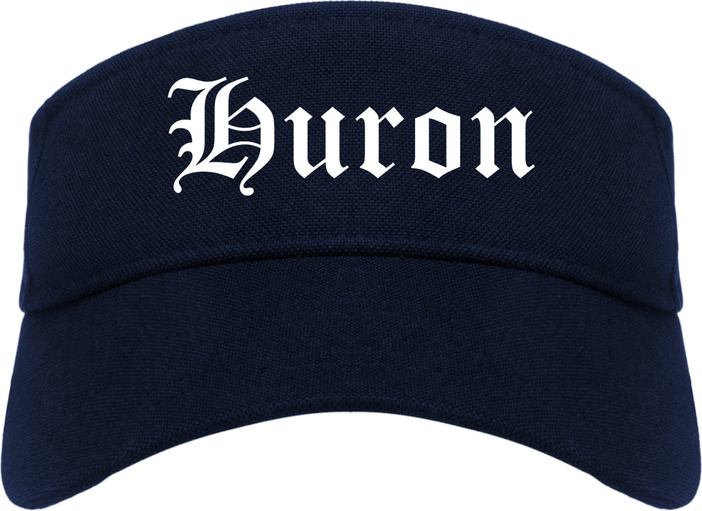 Huron Ohio OH Old English Mens Visor Cap Hat Navy Blue