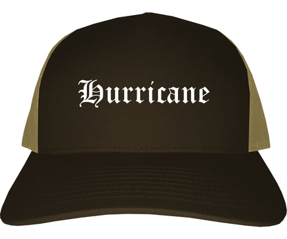 Hurricane Utah UT Old English Mens Trucker Hat Cap Brown