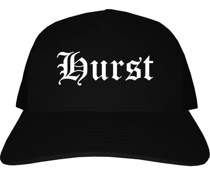 Hurst Texas TX Old English Mens Trucker Hat Cap Black