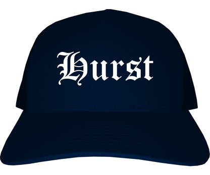 Hurst Texas TX Old English Mens Trucker Hat Cap Navy Blue