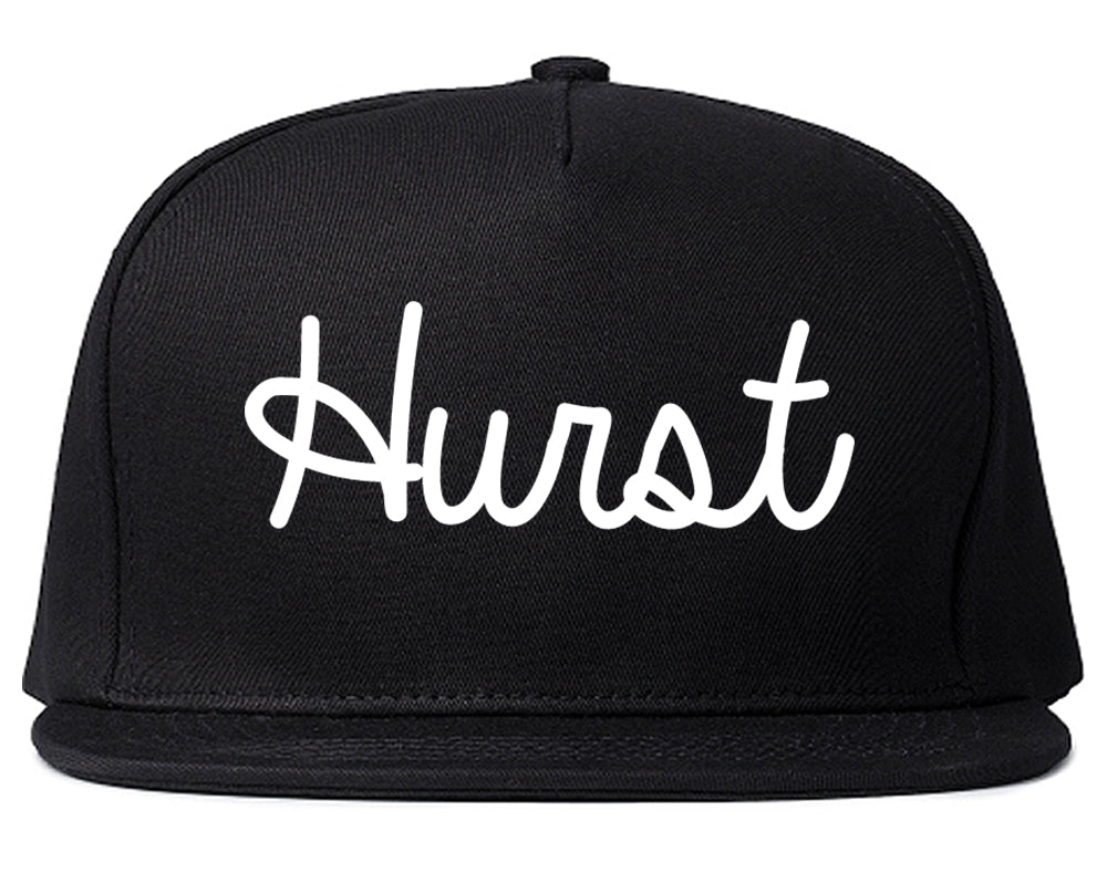 Hurst Texas TX Script Mens Snapback Hat Black