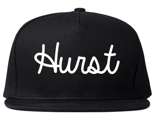 Hurst Texas TX Script Mens Snapback Hat Black